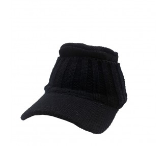 Knitted Beanie with Baseball Hat Visor -  Black