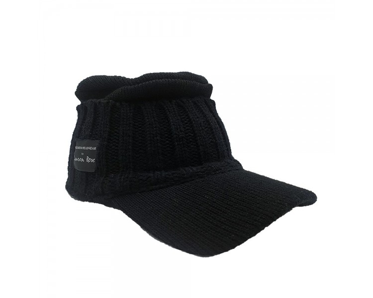 Knitted Beanie with Baseball Hat Visor -  Black