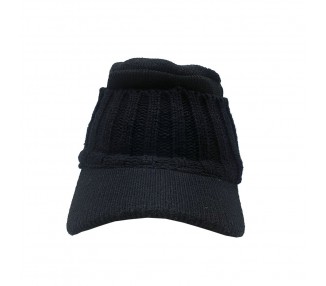 Knitted Beanie with Baseball Hat Visor -  Black