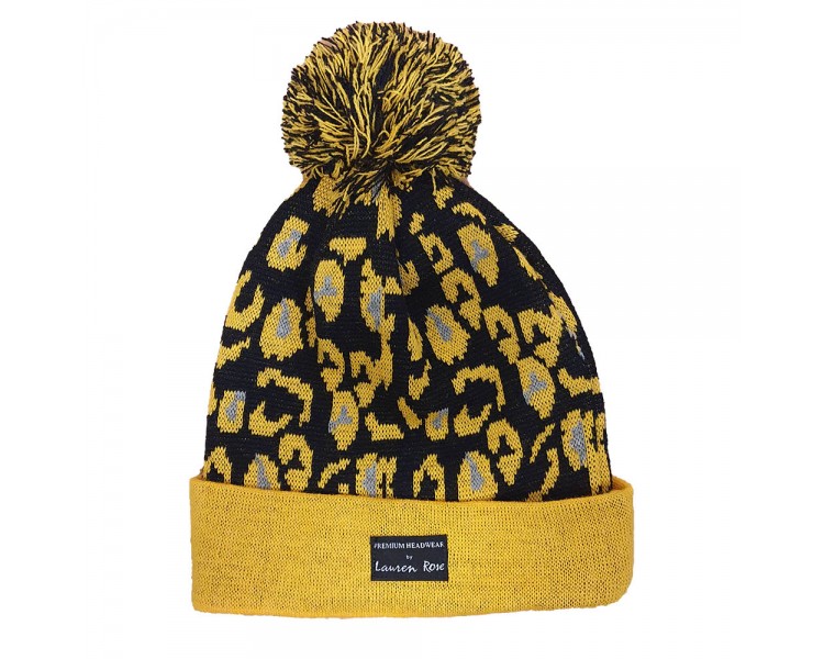 Lauren Rose Beanie Pittburgh with Pompom - Yellow Black