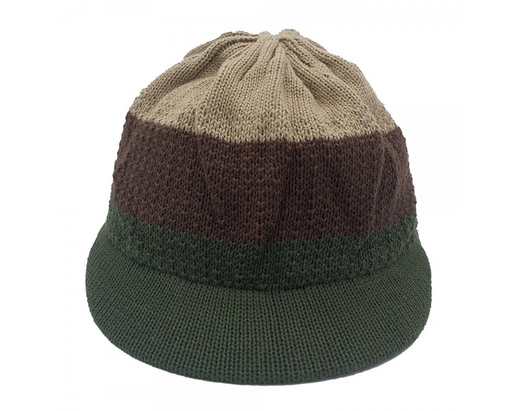 Lauren Rose - Beanie with small Visor - Green/Brown/Khaki